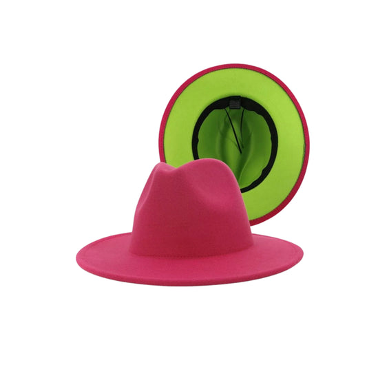 Pink with a Green Bottom Fedora Hats